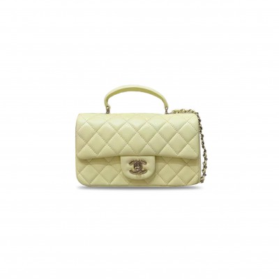 CHANEL MINI RECTANGULAR FLAP WITH TOP HANDLE LAMBSKIN LIGHT GOLD HARDWARE  (20*13*6cm)